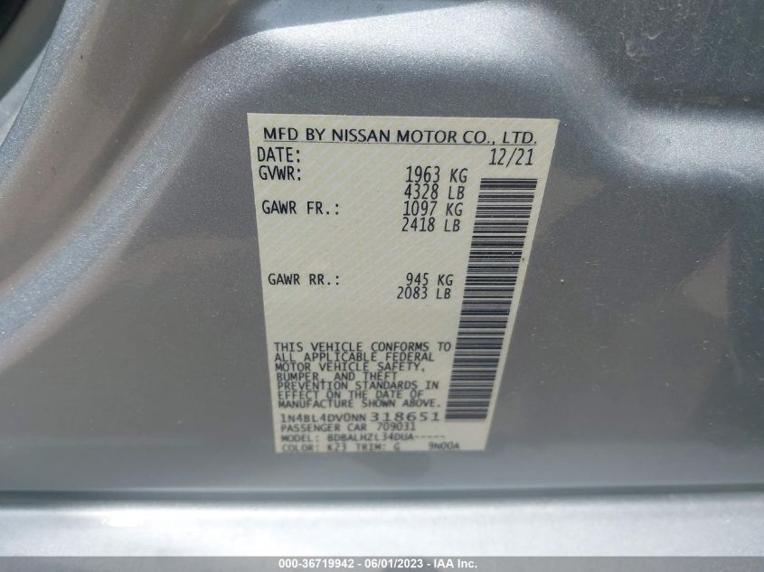 2022 NISSAN ALTIMA 2.5 SV - 1N4BL4DV0NN318651