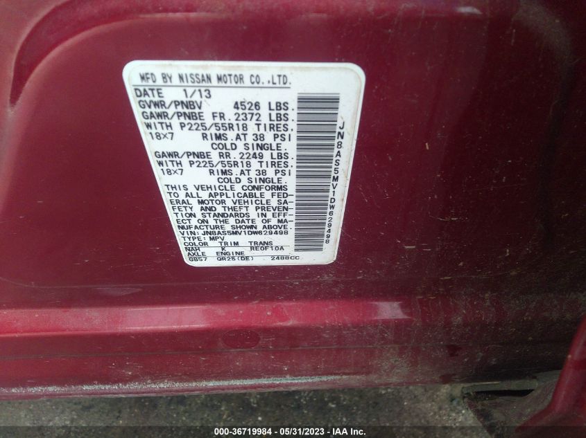 2013 NISSAN ROGUE SL - JN8AS5MV1DW629498