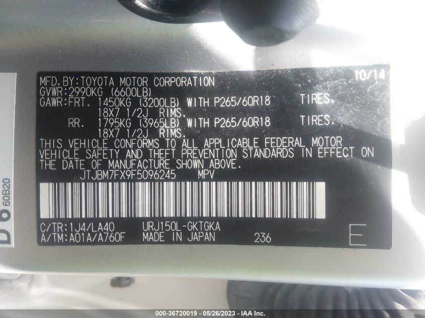 2015 LEXUS GX 460 - JTJBM7FX9F5096245
