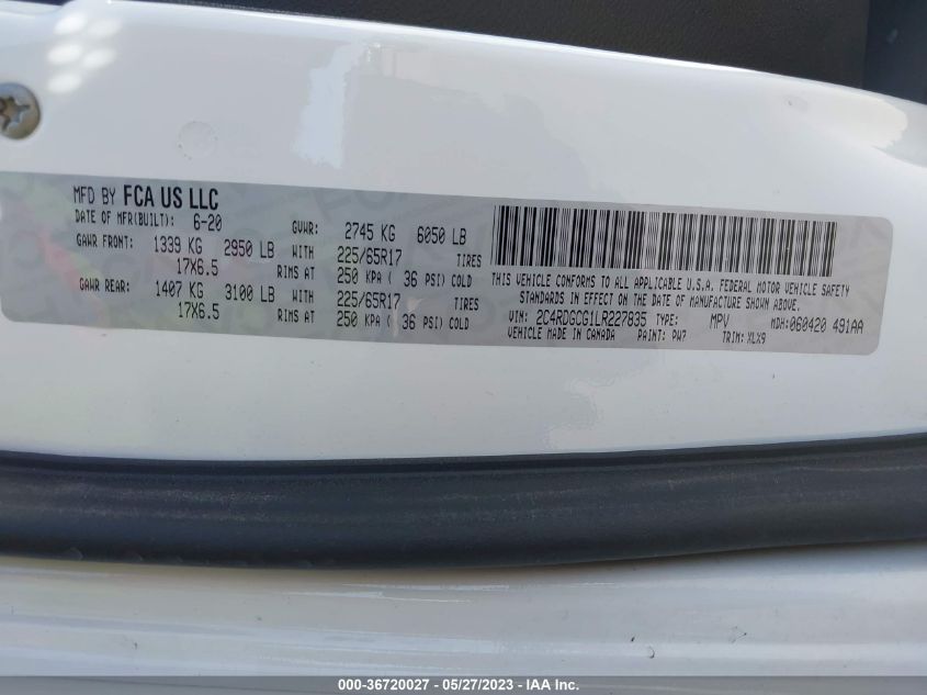 2020 DODGE GRAND CARAVAN SXT - 2C4RDGCG1LR227835