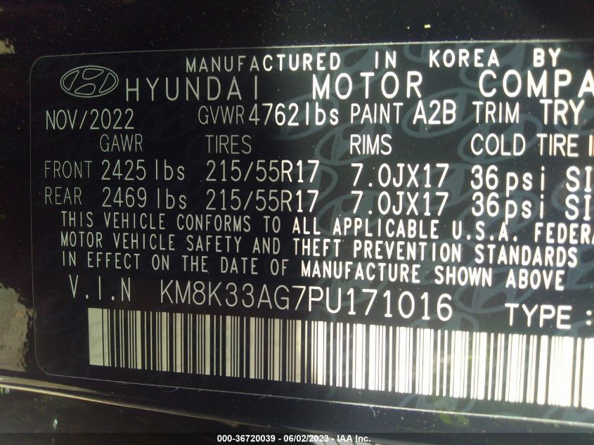 2023 HYUNDAI KONA ELECTRIC SEL - KM8K33AG7PU171016