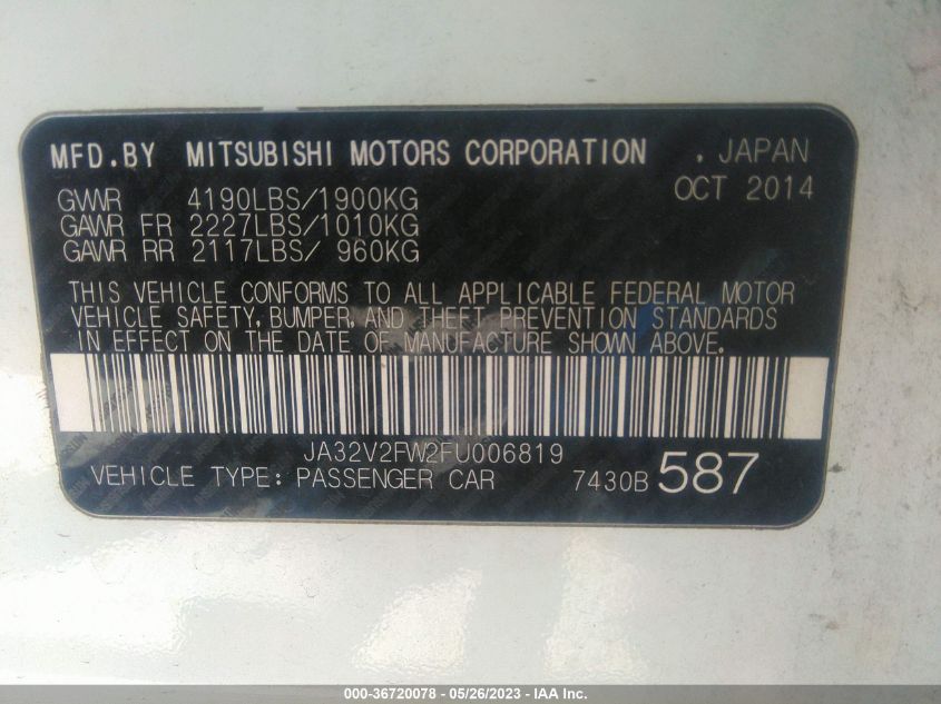 2015 MITSUBISHI LANCER SE - JA32V2FW2FU006819