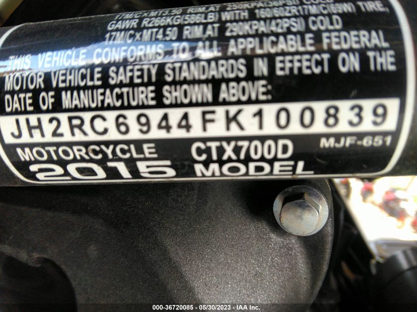 2015 HONDA CTX700 D JH2RC6944FK100839