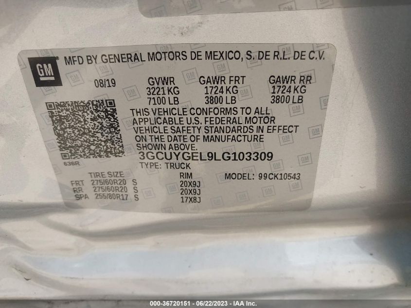 2020 CHEVROLET SILVERADO 1500 LTZ - 3GCUYGEL9LG103309