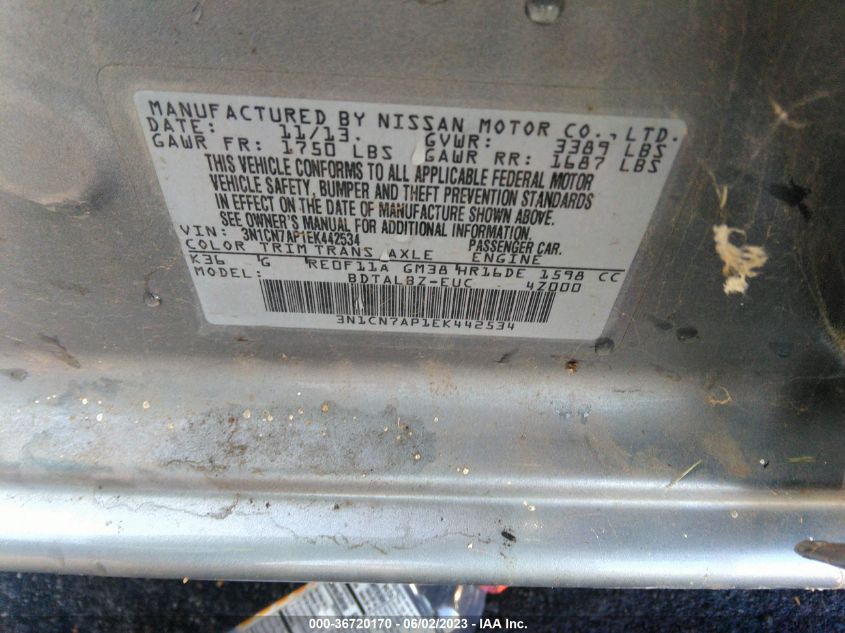2014 NISSAN VERSA SV - 3N1CN7AP1EK442534