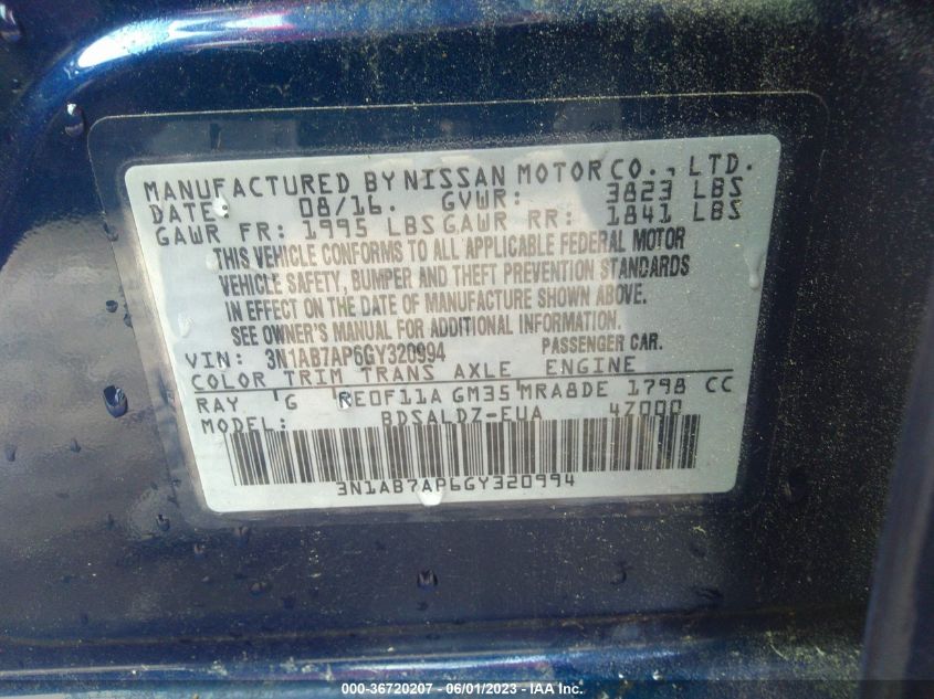 2016 NISSAN SENTRA SV - 3N1AB7AP6GY320994
