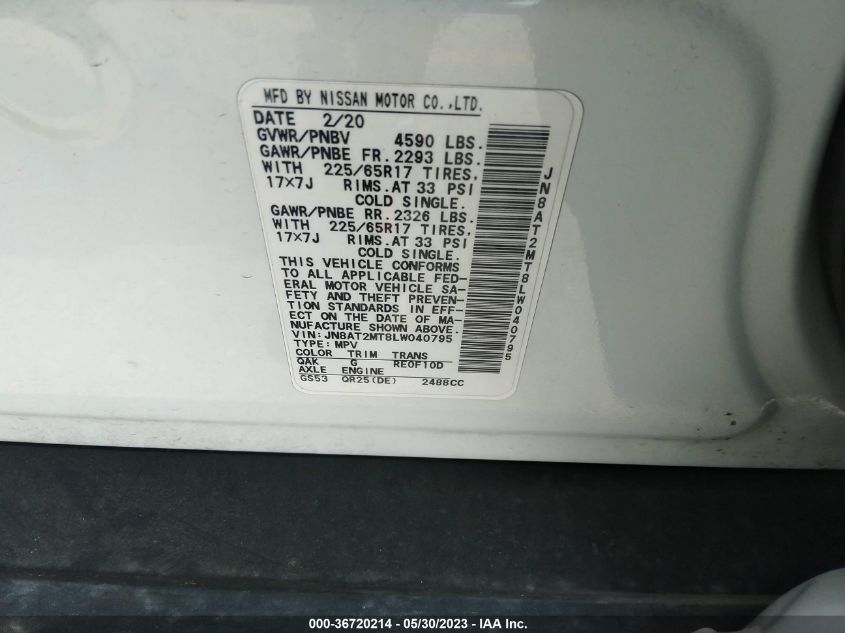 2020 NISSAN ROGUE S - JN8AT2MT8LW040795