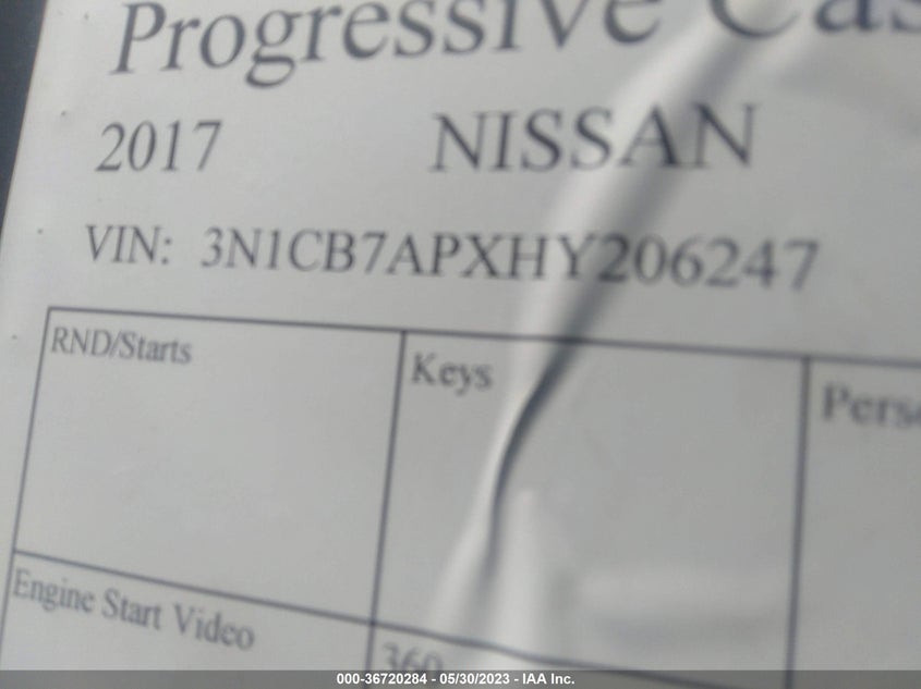 VIN 3N1CB7APXHY206247 2017 NISSAN SENTRA SR TURBO