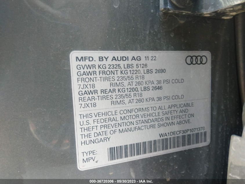 2023 AUDI Q3 S LINE PREMIUM WA1DECF30P1071378