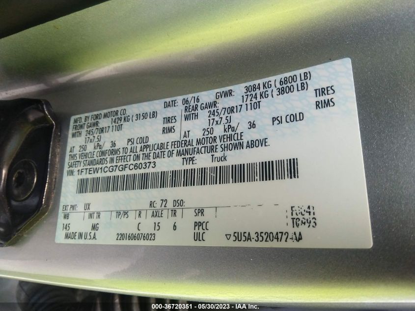 2016 FORD F-150 XL/LARIAT - 1FTEW1CG7GFC60373