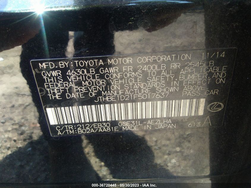 2015 LEXUS IS 350 - JTHBE1D21F5017637