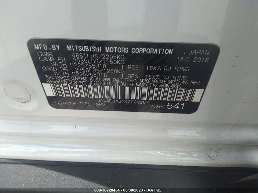 2019 MITSUBISHI OUTLANDER SE/SEL/LE - JA4AD3A32KZ029267