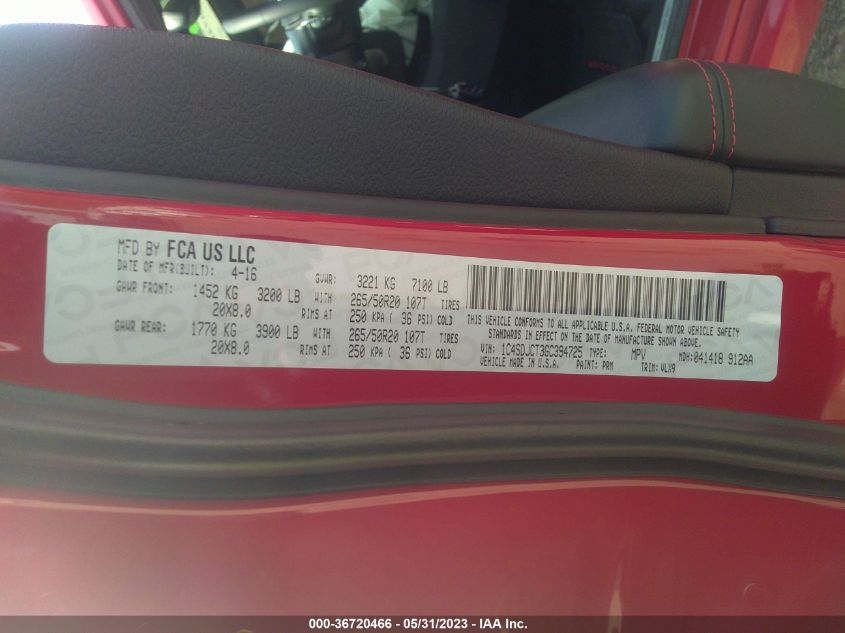 2016 DODGE DURANGO R/T - 1C4SDJCT3GC394725