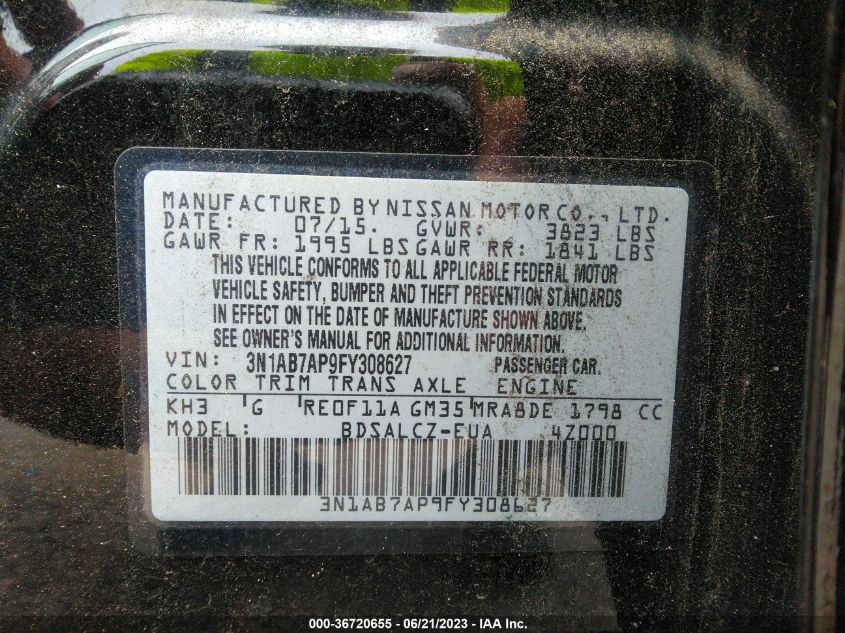 2015 NISSAN SENTRA S - 3N1AB7AP9FY308627