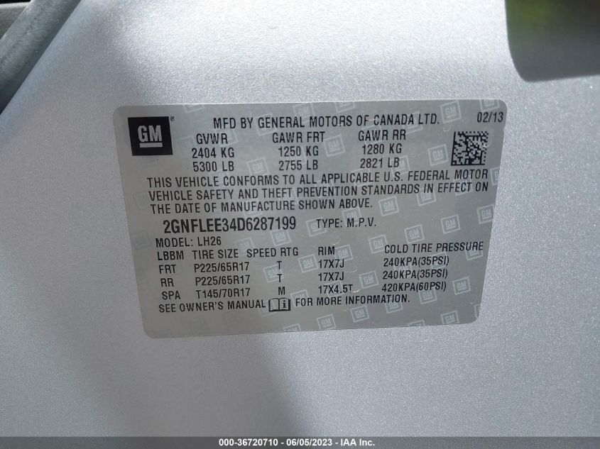 2013 CHEVROLET EQUINOX LT - 2GNFLEE34D6287199