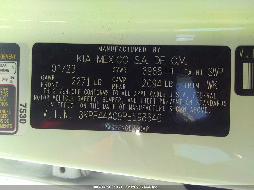 VIN 3KPF44AC9PE598640 2023 KIA FORTE GT