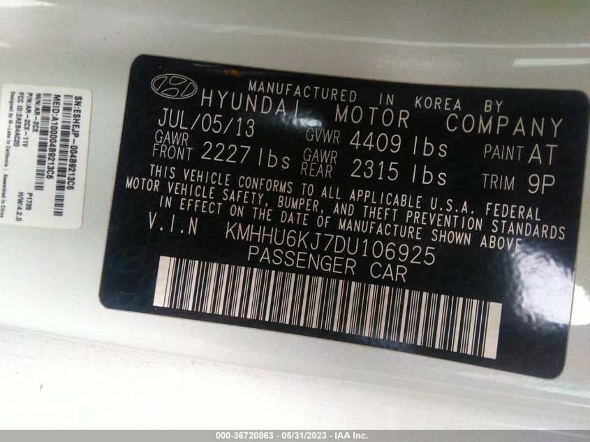 2013 HYUNDAI GENESIS COUPE 3.8 TRACK KMHHU6KJ7DU106925