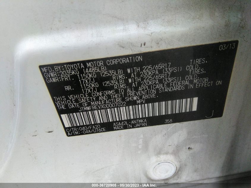 2013 TOYOTA RAV4 XLE - JTMWFREVXDD007022