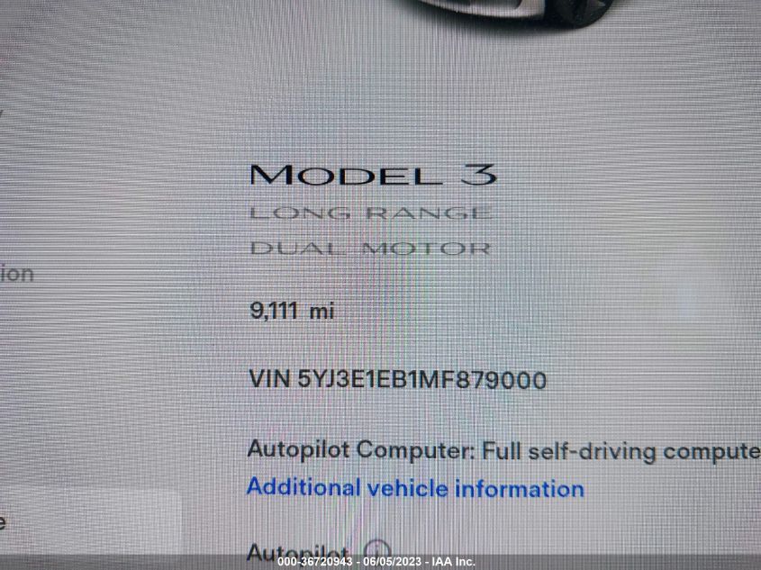 2021 TESLA MODEL 3 LONG RANGE - 5YJ3E1EB1MF879000