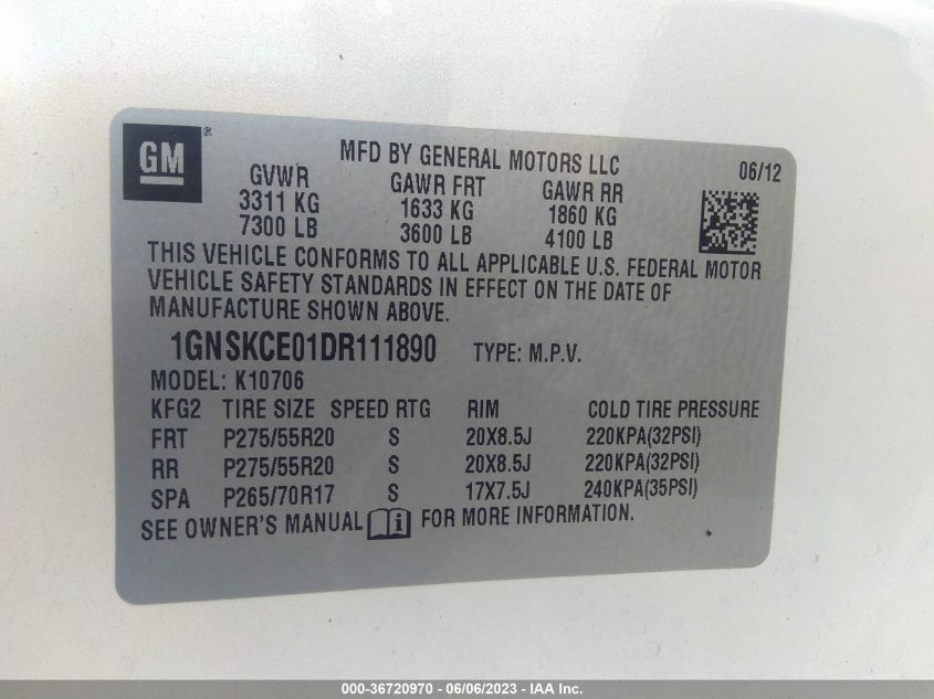 2013 CHEVROLET TAHOE LTZ - 1GNSKCE01DR111890