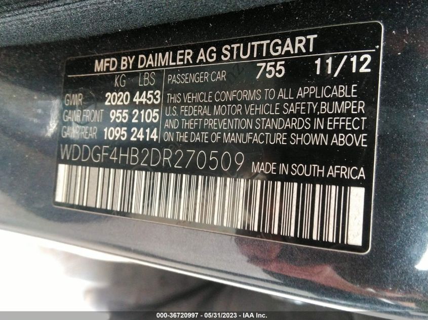 2013 MERCEDES-BENZ C-CLASS C 250 - WDDGF4HB2DR270509