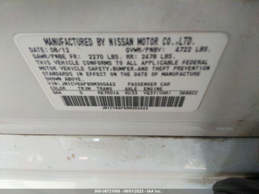 2013 INFINITI G37 SEDAN JOURNEY JN1CV6AP9DM300442