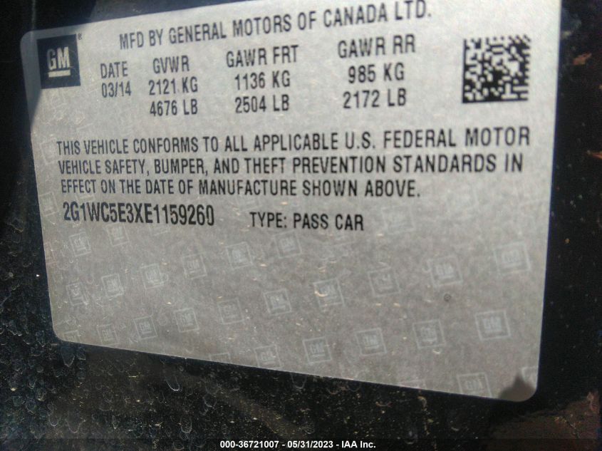 2014 CHEVROLET IMPALA LIMITED LTZ - 2G1WC5E3XE1159260