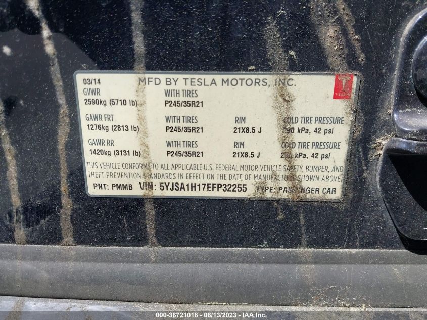 2014 TESLA MODEL S 60 KWH BATTERY/P85 - 5YJSA1H17EFP32255