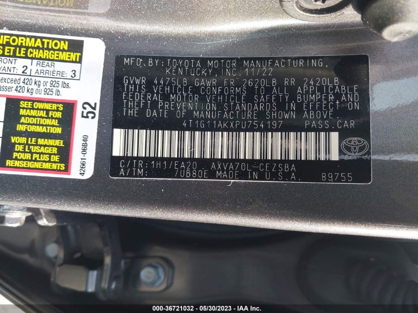 2023 TOYOTA CAMRY SE/SE NIGHTSHADE - 4T1G11AKXPU754197