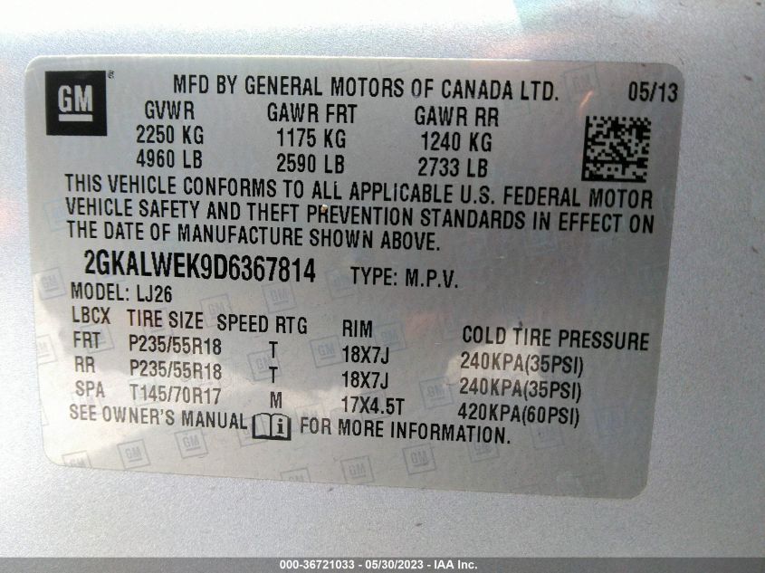 2013 GMC TERRAIN SLT - 2GKALWEK9D6367814