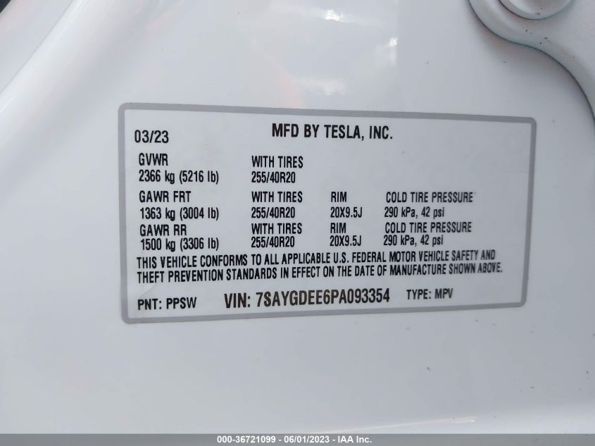 2023 TESLA MODEL Y LONG RANGE - 7SAYGDEE6PA093354