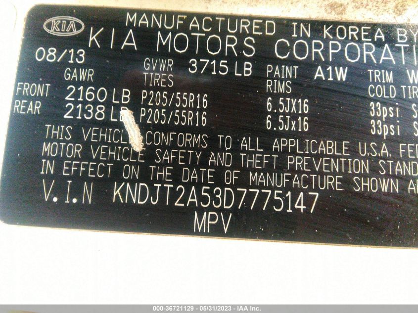2013 KIA SOUL BASE - KNDJT2A53D7775147