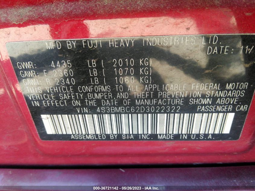2013 SUBARU LEGACY 2.5I PREMIUM - 4S3BMBC62D3022322