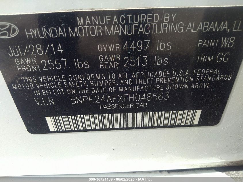 2015 HYUNDAI SONATA 2.4L - 5NPE24AFXFBH04856
