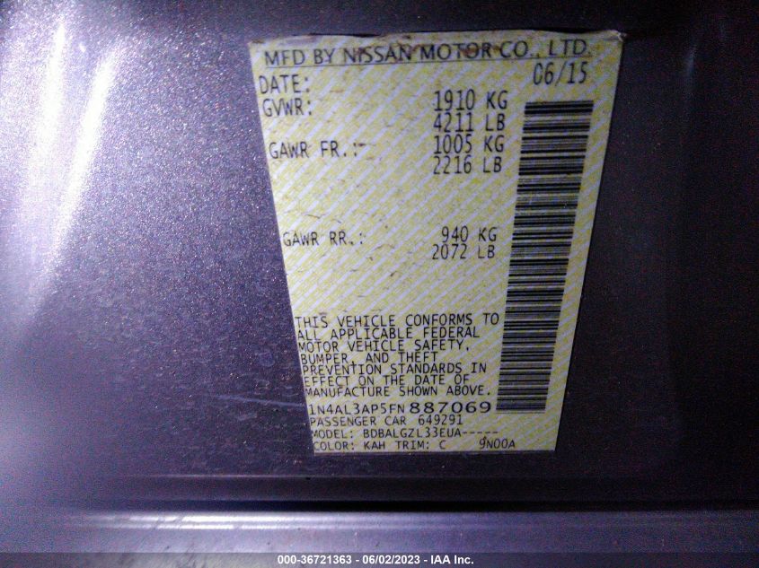 2015 NISSAN ALTIMA 2.5 - 1N4AL3AP5FN887069
