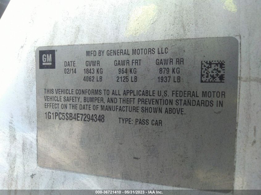 2014 CHEVROLET CRUZE 1LT - 1G1PC5SB4E7294348