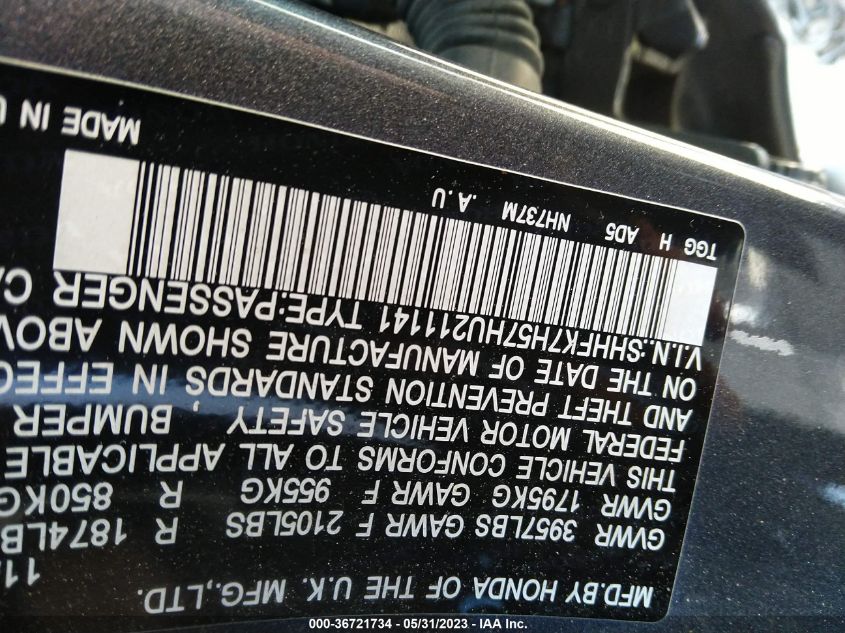 2017 HONDA CIVIC HATCHBACK EX - SHHFK7H57HU211141