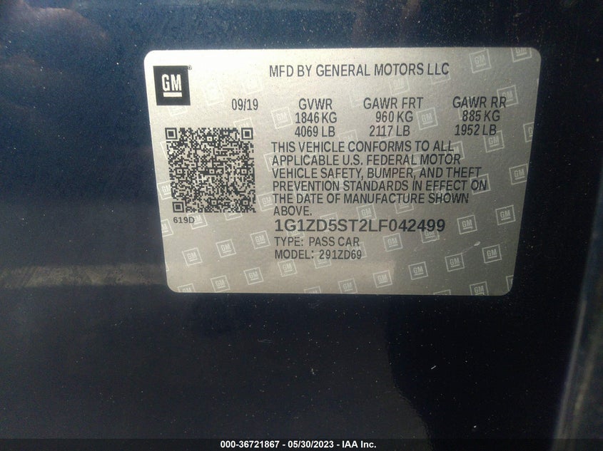 VIN 1G1ZD5ST2LF042499 2020 CHEVROLET MALIBU LT