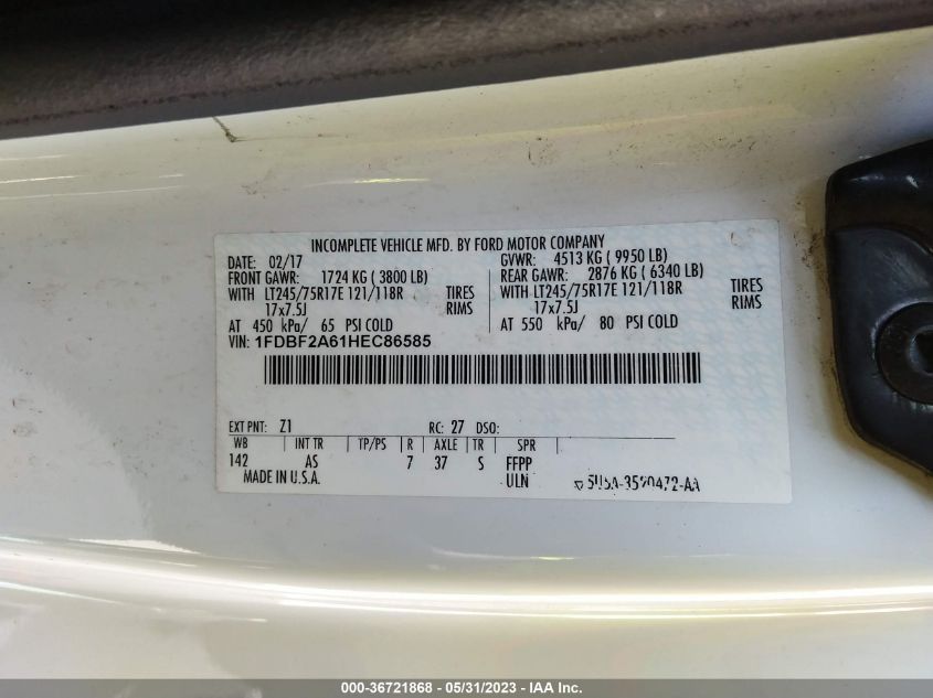 2017 FORD SUPER DUTY F-250 SRW XL/XLT - 1FDBF2A61HEC86585