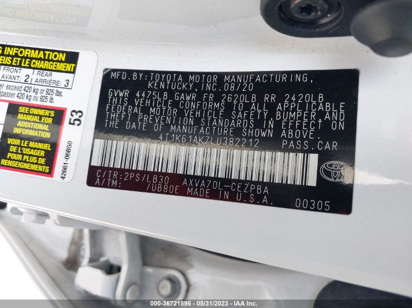 2020 TOYOTA CAMRY XSE - 4T1K61AK7LU382212