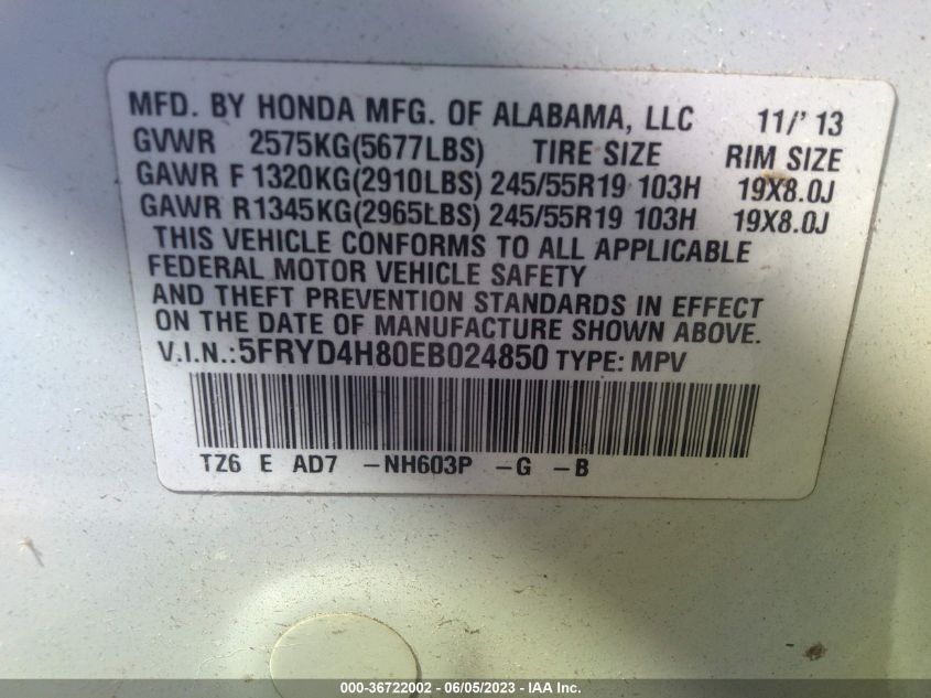 2014 ACURA MDX - 25FRYB4H80EB02485
