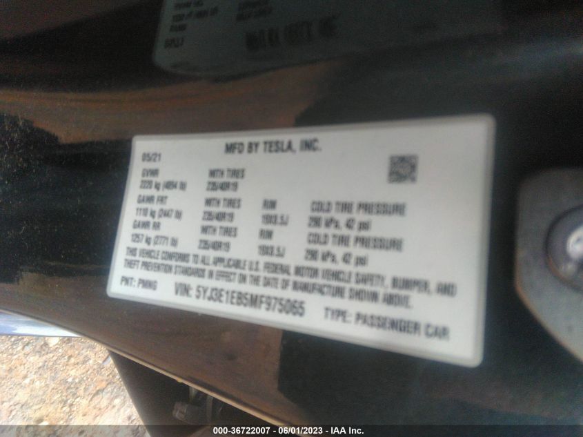 2021 TESLA MODEL 3 LONG RANGE - 5YJ3E1EB5MF975065