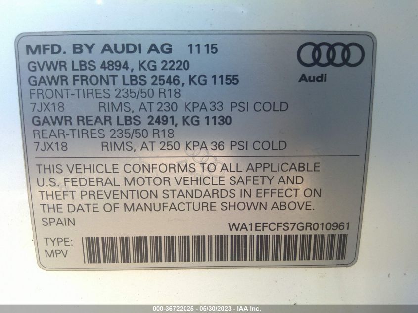 2016 AUDI Q3 PREMIUM PLUS - WA1EFCFS7GR010961