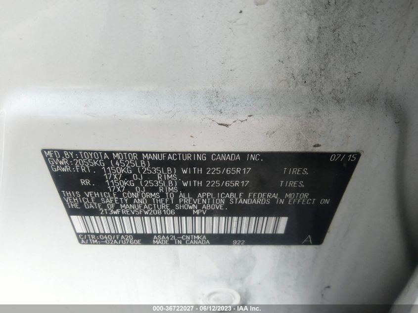 2015 TOYOTA RAV4 XLE - 2T3WFREV5FW208106