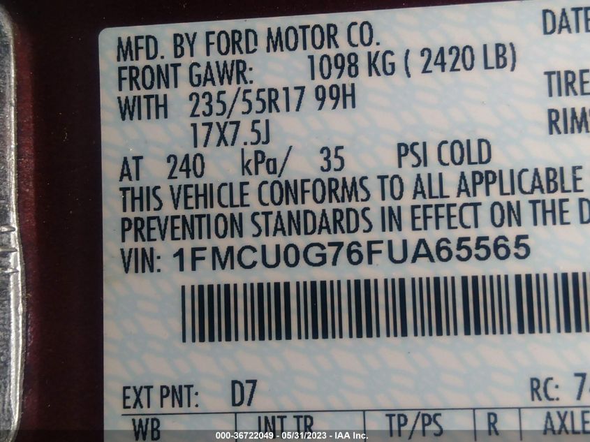 2015 FORD ESCAPE SE - 1FMCU0G76FUA65565