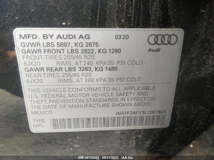 WA1F2AFY3L2087824 2020 AUDI Q5, photo no. 9