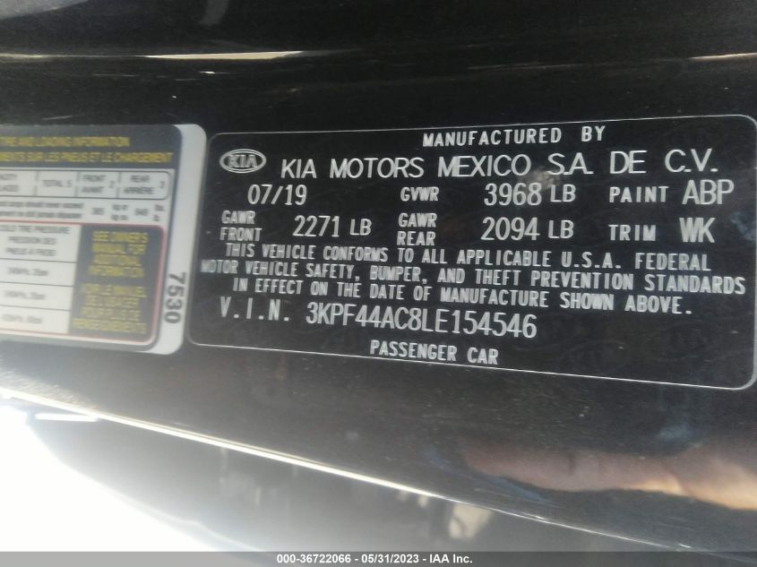 2020 KIA FORTE GT - 3KPF44AC8LE154546