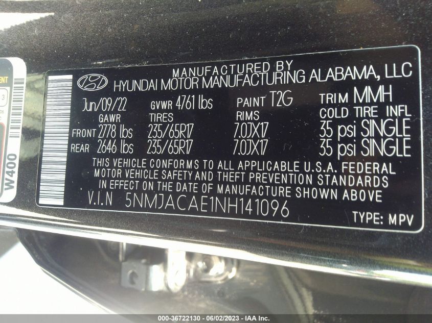 2022 HYUNDAI TUCSON SE - 5NMJACAE1NH141096