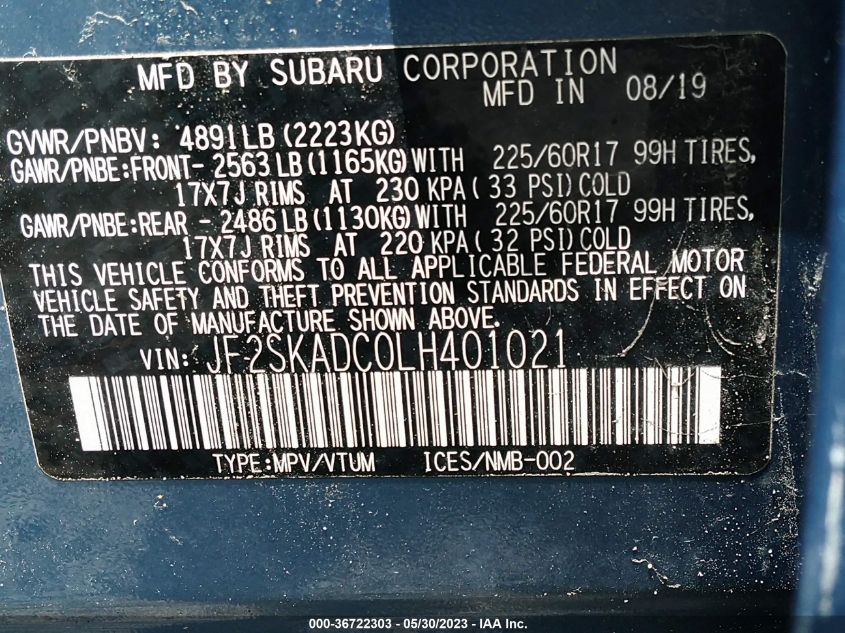 2020 SUBARU FORESTER - JF2SKADC0LH401021