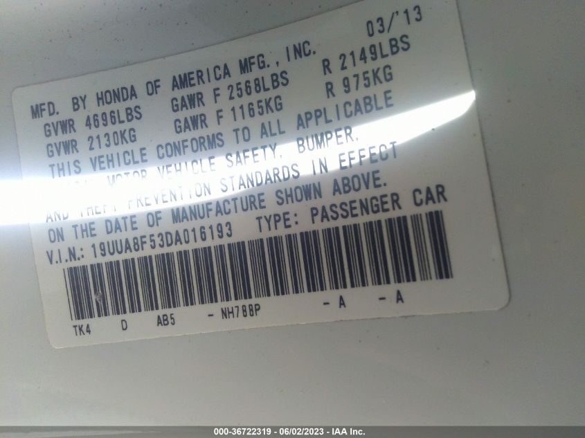 2013 ACURA TL TECH - 19UUA8F53DA016193
